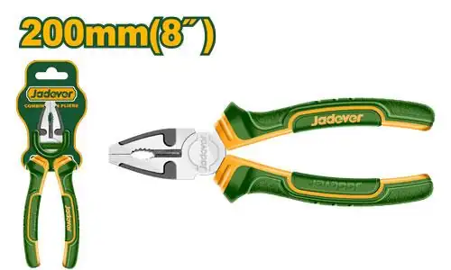 Industrial Combination Pliers 8" 200mm (JDPL1C08) – Heavy-Duty Carbon Steel High-Leverage Universal Gripping & Wire Cutting Plier | JADEVER