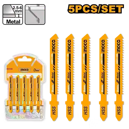 Industrial HSS Jigsaw Blades for Metal 5-Pcs Set (JSBT118B) – 50mm Tooth Length & 12 TPI Pitch Premium Medium-Thick Sheet Metal Blade (2.5-6mm) | INGCO