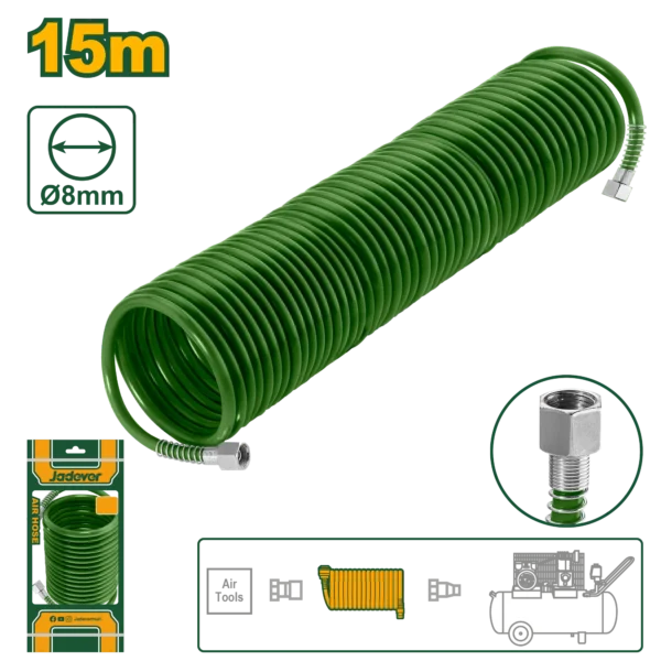 Professional 15-Meter Flexible Extended Polyethylene Air Compressor Hose Pipe (JDQG1915) – Oil & Abrasion Resistant 8mm Outer Diameter Line | JADEVER