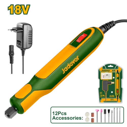 Professional 18V Variable-Speed Mini Rotary Grinder Kit (JDRY16180) – 0-22,000 RPM High-Speed Motor 3.2mm Collet with 12-Pcs Precision Accessory Vault & ACDC Adapter | JADEVER
