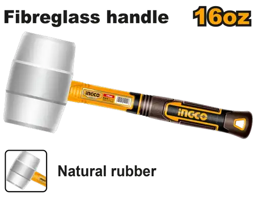Professional 450g Anti-Spark Structural Rubber Mallet (HRUH8916) – Heavy Force Surface Protection for Interlocking Blocks, Granite Slabs & Machinery | INGCO