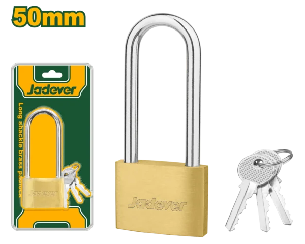 professional-50mm-long-shackle-brass-padlock-jdpd2450-v2-jadever Professional 50mm Long Shackle Brass Padlock (JDPD2450) – 199g Heavy-Duty Security Lock | Weatherproof Solid Brass Cylinder with 3 Iron Keys | JADEVER