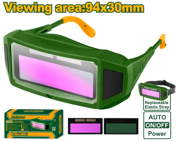 Professional Auto-Darkening Welding Glasses (JDWA1501) – 0.4-1ms Hyper-Fast Switch Time DIN 11 Arc Flash Eye Protection with Solar & Battery Power | JADEVER