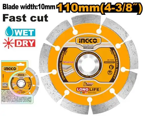 Professional Dry Diamond Disc 110mm (DMD011102) – 10mm Segments Premium Granite, Marble & Concrete Cutting Saw Blade | INGCO