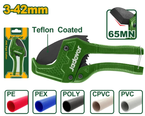 Professional PVC Pipe Cutter 3-42mm (JDPC54642) – Teflon-Coated Razor Blade Heavy-Duty One-Time Cutting Die-Cast Aluminum Tool | JADEVER