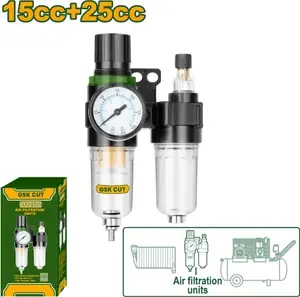 1/4" Air Filtration & Lubricator Unit (JDFF4504) – 40µm Fiber Element Moisture Trap, Pressure Regulator & Oil Atomizer 15cc+25cc Dual Bowl | JADEVER