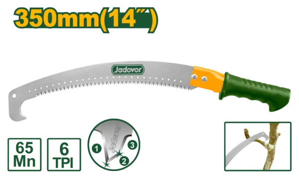 14" Triple-Edge Pruning Saw (JDHW8G14) – 350mm Extension Pole Mountable Branch Cutter 65Mn Steel 6TPI High-Speed Orchard Hand Saw | JADEVER