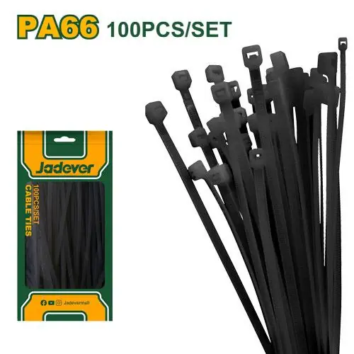 150mm Weatherproof Wire Harness Cable Ties (JDTEB515025) – 100-Pack Carbon-Stabilized Black Nylon Fasteners | JADEVER