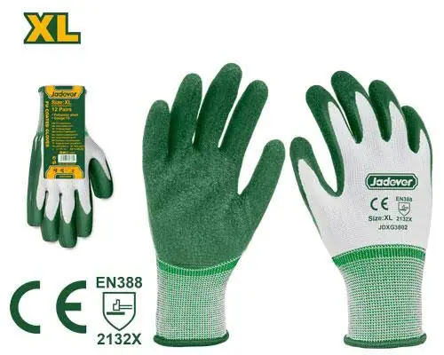 13-Gauge Latex-Coated Safety Gloves (JDXG3802) – 1 Pair Size XL High-Grip Polyester Work Gloves for Woodworking & Horticulture | JADEVER