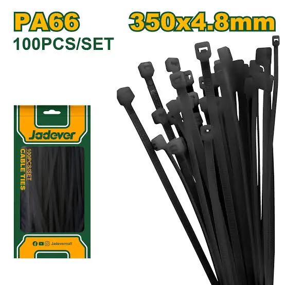 350mm Large-Diameter Weatherproof Cable Management Ties (JDTEB535048) – 100-Pack Carbon-Stabilized Black Nylon Fastener Fleet | JADEVER