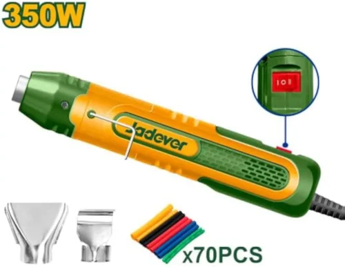 350W Compact Heat Gun Kit (JDHG2501) – 2-Stage Variable 230°C/400°C Thermal Blower Micro Hot Air Gun with 2 Nozzles & 70-Pcs Heat Shrink Tubing Set | JADEVER