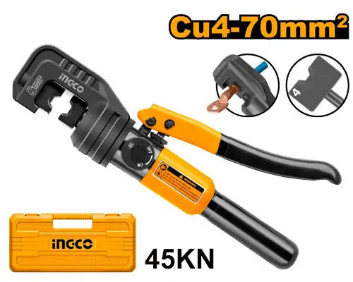45KN Hydraulic Cable Crimping Tool Set (HHCT0170) – 4-70mm² Copper/Aluminum Lug Hex Crimper 9 Dies & O-Ring Set in BMC Case | INGCO
