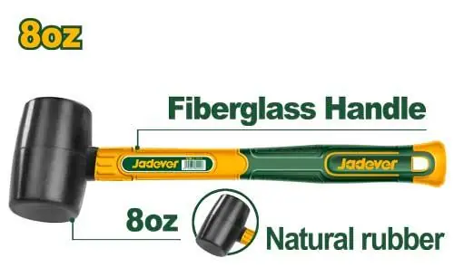 8oz Rubber Hammer (JDHM7301) – 220g Non-Sparking Mallet Non-Marring Surface-Protecting Faces with Unique Fiberglass Handle | JADEVER