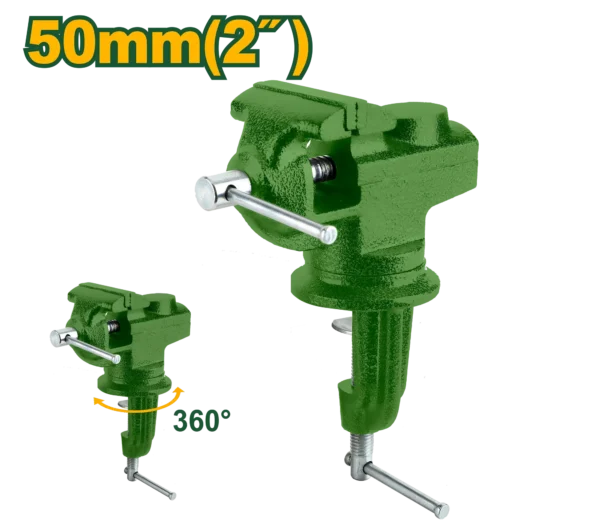 Heavy Duty Compact 50mm Bench Vise Craft Metal Filing, Lock Cylinder Servicing, Small Pipe Cutting & Circuit Board Soldering Swivel Base (JDBV1A02) | JADEVER