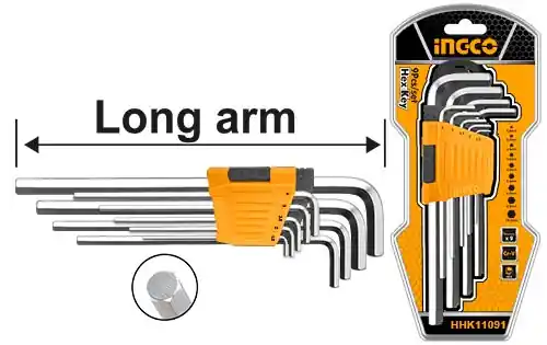 Heavy Duty Long Arm CNC Machine Servicing, Textile Loom Alignment, Electric Motor & Auto Brake Socket Screw Metric Hex Wrench Set (HHK11091) | INGCO