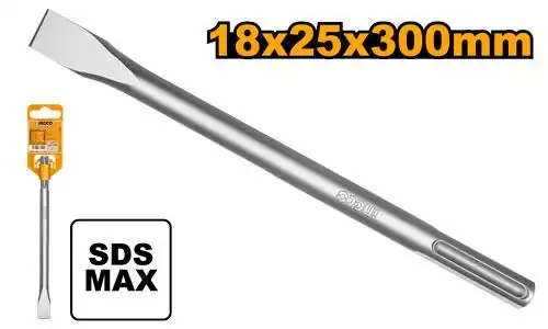 Heavy Duty SDS Max 300mm Long Mortar Removing, Brick Wall Conduit Trenching, Floor Tile Bed Scraping & Concrete Shaving Flat Chisel Bit (DBC0222801) | INGCO