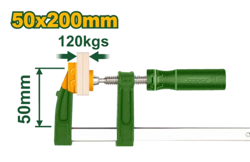Professional 50x200mm Heavy-Duty F-Clamp (JDCP2152) – Nickel-Plated Rigid Steel Bar High-Torque Zinc-Plated Threaded Jaw Clamp for Woodworking & Carpentry | JADEVER