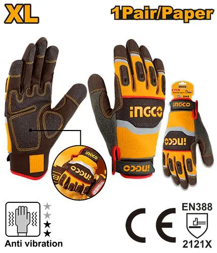 Professional Mechanic Work Gloves (HGMG02-XL) – Size XL PVC-Reinforced Microfiber Palm & Rubber Back Impact Armor for Automotive & Heavy Workshop | INGCO