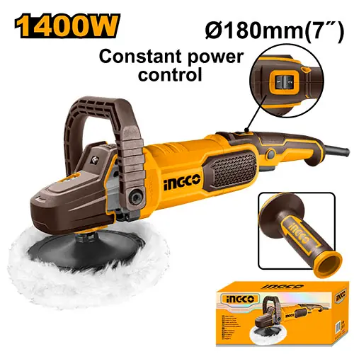 1400w-180mm-7-inch-rotary-car-polisher-ap140028-ingco 1400W 180mm (7") Rotary Car Polisher (AP140028) – Constant-Power Electronic Variable Speed (600-3,200 RPM) Includes D-Handle, Aux Handle, Hook & Loop Pad & Wool Bonnet | INGCO