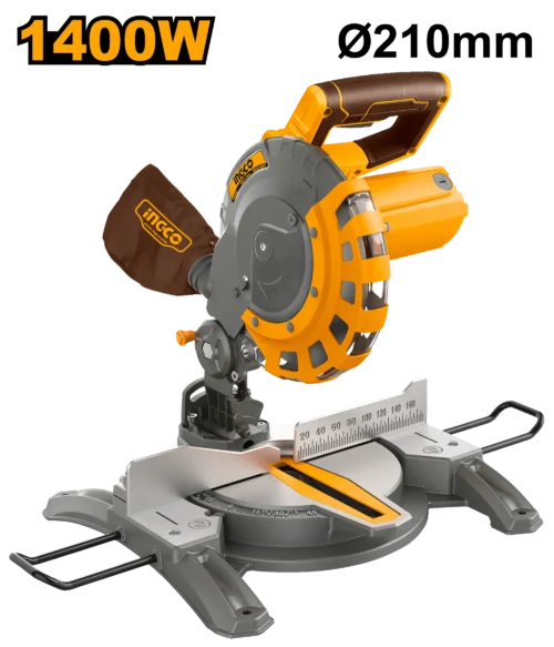 1400w-210mm-8-1-4-inch-compound-miter-saw-bms14007-ingco 1400W 210mm (8-1/4") Compound Miter Saw (BMS14007) – High-Speed 5,000 RPM Woodworking Saw | 60x120mm Capacity with TCT Blade & Dust Bag | INGCO