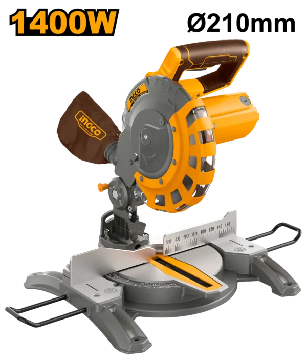 1400w-210mm-8-1-4-inch-compound-miter-saw-bms14007-ingco 1400W 210mm (8-1/4") Compound Miter Saw (BMS14007) – High-Speed 5,000 RPM Woodworking Saw | 60x120mm Capacity with TCT Blade & Dust Bag | INGCO