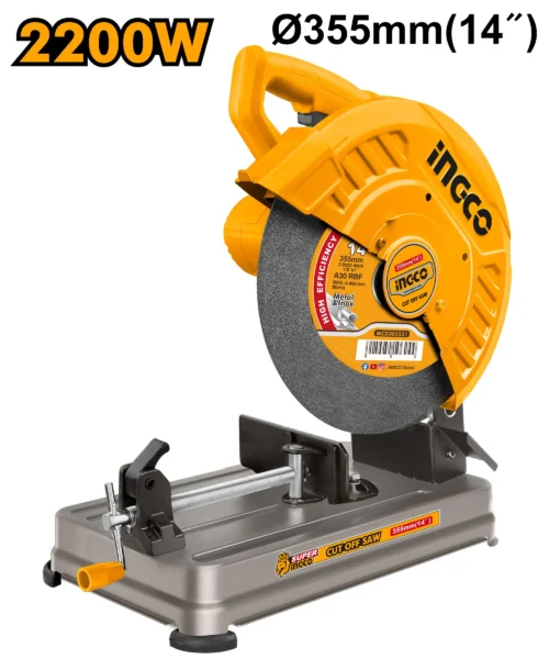 2200w-355mm-14-inch-industrial-metal-cut-off-saw-cos223558-ingco 2200W 355mm (14") Industrial Metal Cut-Off Saw (COS223558) – High-Torque 3,700 RPM Chop Saw | 100mm Pipe & 120x100mm Rectangular Steel Capacity | INGCO