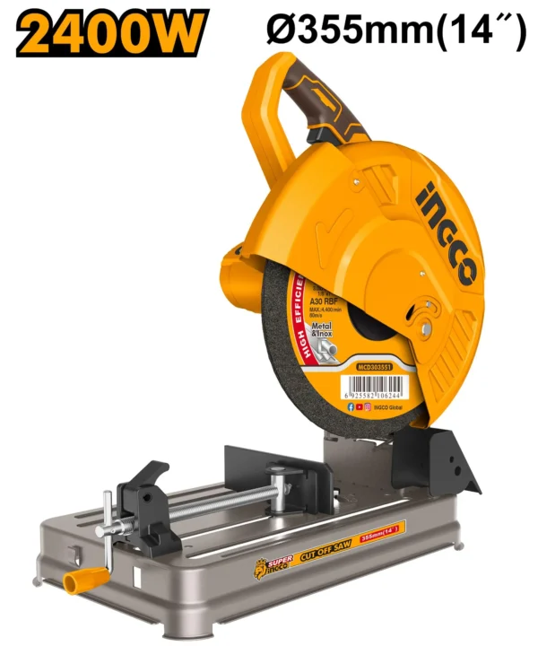2400w-355mm-14-inch-industrial-metal-cut-off-saw-cos243558-ingco 2400W 355mm (14") Industrial Metal Cut-Off Saw (COS243558) – High-Velocity 3,900 RPM Chop Saw | 100mm Pipe & 120x100mm Rectangular Steel Capacity | INGCO