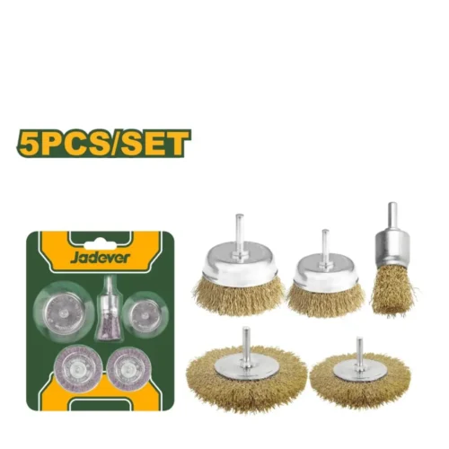 5-pcs-wire-brush-set-jdce6401-jadever 5 Pcs Wire Brush Set (JDCE6401) – 1/4" Shank Drill Attachment Kit | 2 Circular Wheels (2", 3"), 2 Cup Brushes (2", 3") & 1 Pencil Brush (1") for Rust & Paint Removal | JADEVER