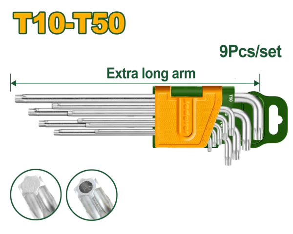 9-pcs-extra-long-arm-torx-key-set-jdhk3292-jadever 9 Pcs Extra-Long Arm Torx Key Set (JDHK3292) – Heat-Treated CR-V Steel Star Wrench Set (T10-T50) Rust-Resistant Chrome Finish | JADEVER