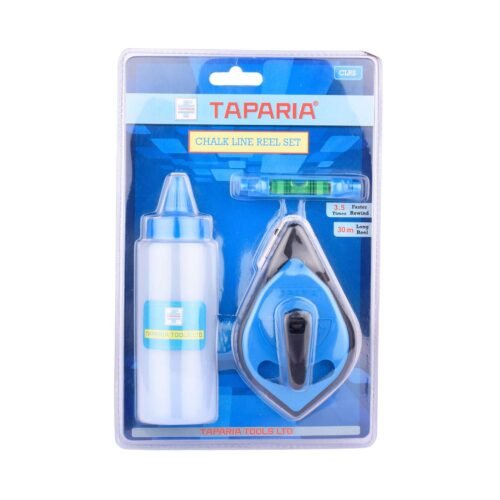 Taparia Chalk Line Reel Set (CLRS) – Quick Release Chalk Line, Blue Powder Container and Mini Line Level Indicator